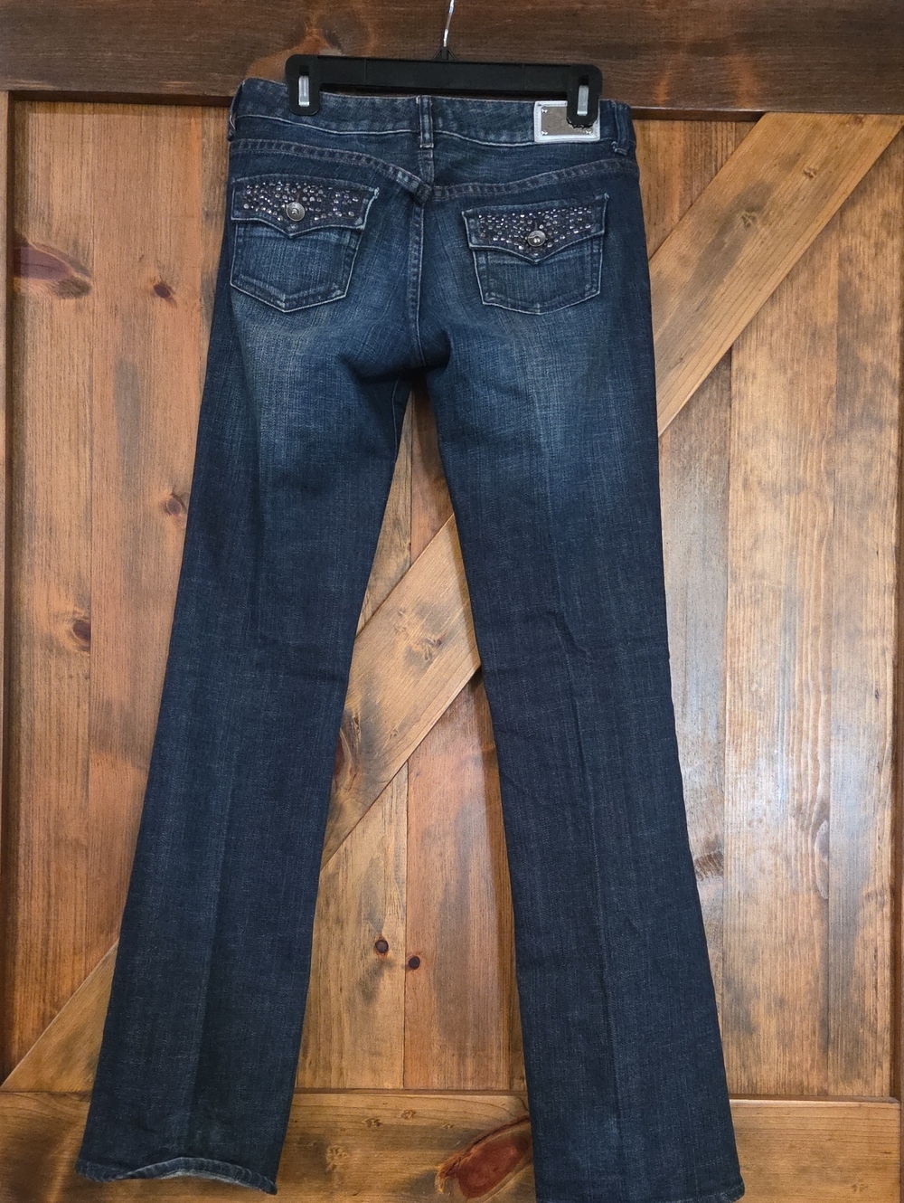 Y2K Express X2 Dark Wash Bling Flip Pocket Jeand Size 2 Regular